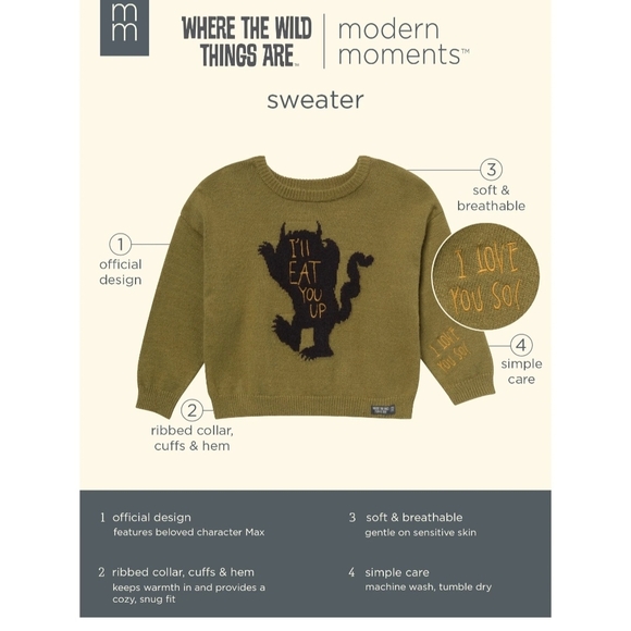 WHERE THE WILD THINGS ARE 3T Green Sweater UNISEX - Picture 4 of 9